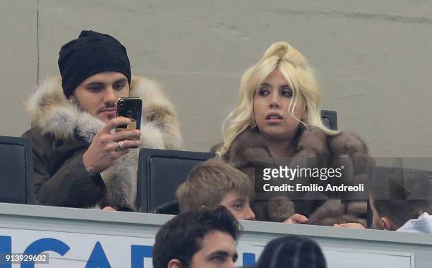 Mauro Emanuel Icardi of FC Internazionale Milano and his wife Wanda Nara attend the serie A match between FC Internazionale and FC Crotone at Stadio...