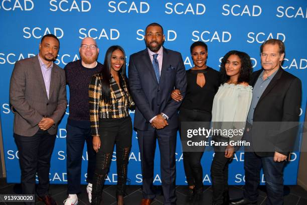 Damon Gupton, Marvin "Krondon" Jones III, Nafessa Williams, Cress Williams, Christine Adams, China Anne McClain, and James Remar pose with the 2018...