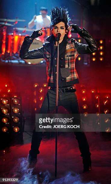 Singer Bill Kaulitz of the German band "Tokio Hotel" performs on stage during the 183rd edition of the TV show presented by "Wetten, dass..?" on...