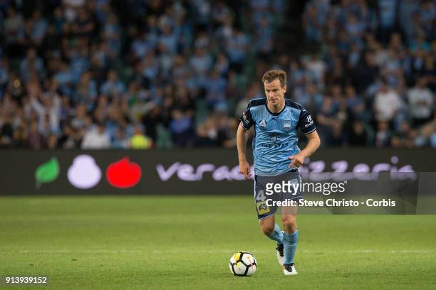 Alexander Wilikinson of Sydney FC dribbles the ball during the round 19 A-League match between Sydney FC and the Wellington Phoenix at Allianz...