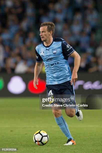 Alexander Wilikinson of Sydney FC dribbles the ball during the round 19 A-League match between Sydney FC and the Wellington Phoenix at Allianz...