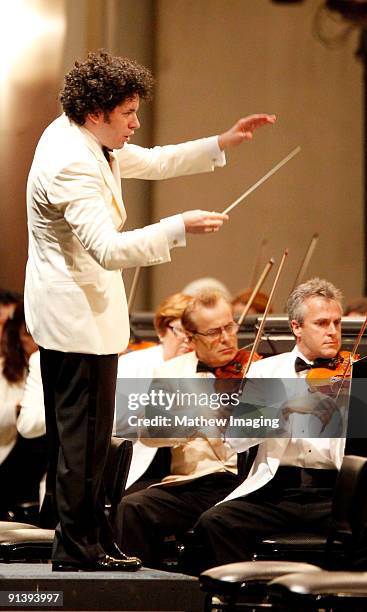 Gustavo Dudamel conducts the Los Angeles Philharmonic at the Hollywood Bowl on October 3, 2009 in Hollywood, California.