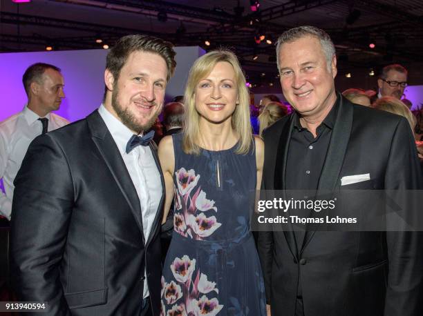 Matthias Steiner, his wife Inge Steiner and Juergen B. Harder attend the German Sports Gala 2018 'Ball Des Sports' on February 3, 2018 in Wiesbaden,...