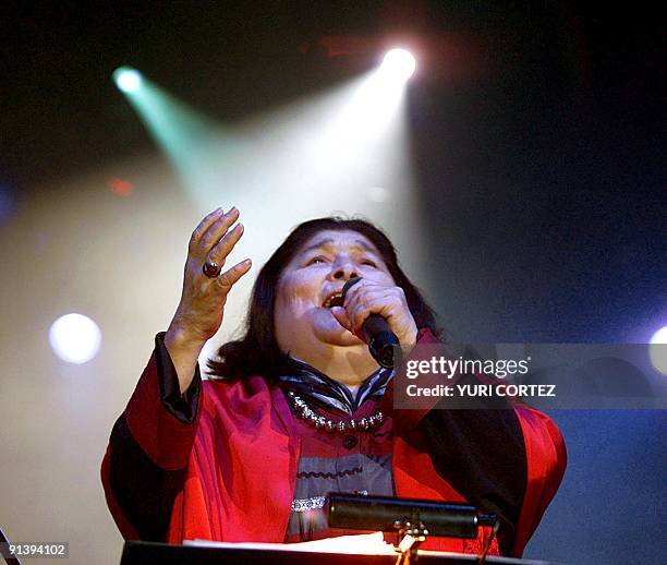 This file picture shows Mercedes Sosa, Argentine singer, performing during a concert, on October 12 San Salvador, El Salvador. Mercedes Sosa, a...