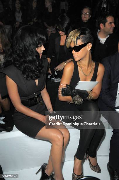 Katy Perry and Rihanna attend the Karl Lagerfeld Pret a Porter show as part of the Paris Womenswear Fashion Week Spring/Summer 2010 on October 4 at...