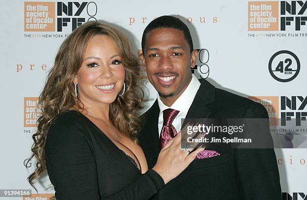 Singer Mariah Carey and Actor Nick Cannon attends the 2009 New York Film Festival's screening of "Precious" at Alice Tully Hall on October 3, 2009 in...