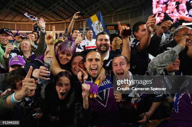 Steve Turner of the Storm celebrates with fans after the 2009 NRL Grand Final match between the Parramatta Eels and the Melbourne Storm at ANZ...