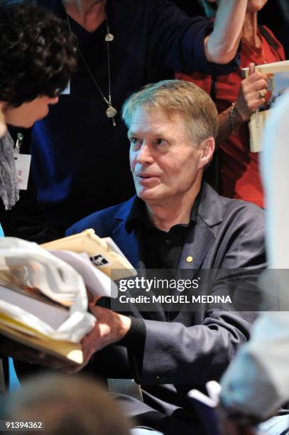 French writer Jean-Marie Gustave Le Clezio , who won the Nobel Prize in Literature in 2008, attends the "Monde des livres" meeting, on October 3 at...