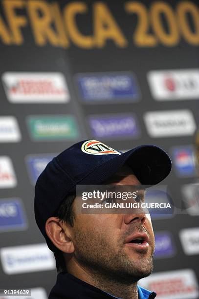 Australian Captain Ricky Ponting gives a press conference on October 4, 2009 on the eve of the ICC Champions Trophy final match between New Zealand...