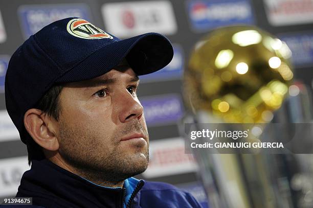 Australian Captain Ricky Ponting gives a press conference on October 4, 2009 on the eve of the ICC Champions Trophy final match between New Zealand...