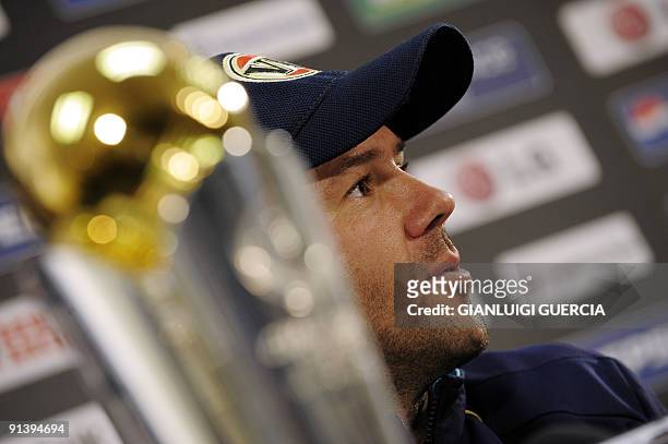 Australian Captain Ricky Ponting gives a press conference on October 4, 2009 on the eve of the ICC Champions Trophy final match between New Zealand...