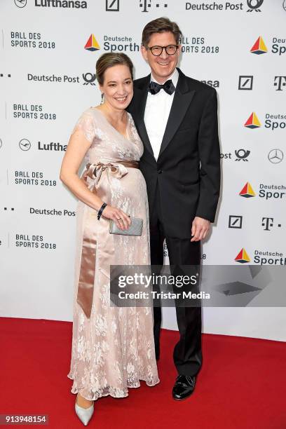 Kristina Schroeder and her husband Ole Schroeder attend the German Sports Gala 'Ball Des Sports' 2018 on February 3, 2018 in Wiesbaden, Germany.