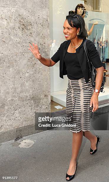 Former US Secretary of State Condoleezza Rice shops at Salvatore Ferragamo on October 4, 2009 in Milan, Italy.