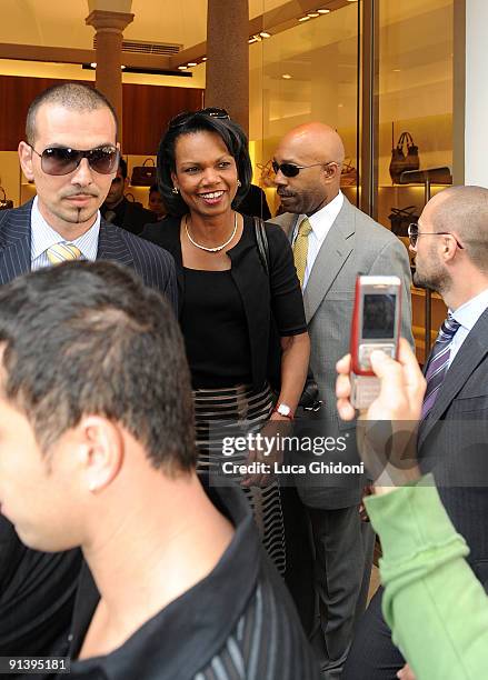 Former US Secretary of State Condoleezza Rice shops at Salvatore Ferragamo on October 4, 2009 in Milan, Italy.