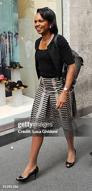 Former US Secretary of State Condoleezza Rice shops at Salvatore Ferragamo on October 4, 2009 in Milan, Italy.