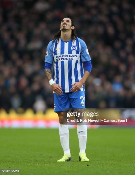 Brighton & Hove Albion's Ezequiel Schelotto during the Premier League match between Brighton and Hove Albion and West Ham United at Amex Stadium on...