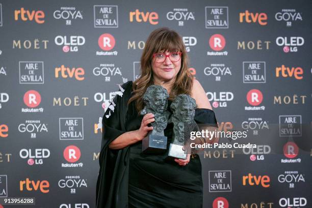 Director Isabel Coixet holds the best adapted screenplay and the best director awards for the film la Libreria during the 32nd edition of the Goya...