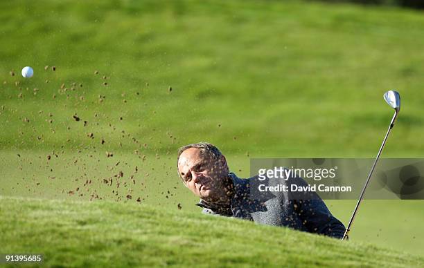 Sir Steve Redgrave of England plays his third shot at the 14th hole during the third round of the Alfred Dunhill Links Championship at Carnoustie...