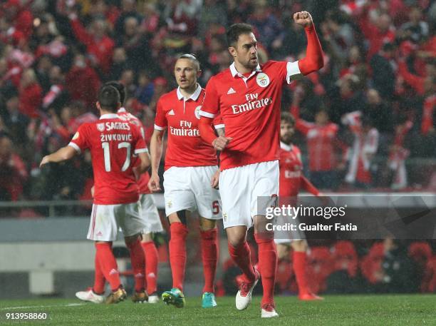 Benfica defender Jardel Vieira from Brazil celebrates after scoring a goal during the Primeira Liga match between SL Benfica and Rio Ave FC at...