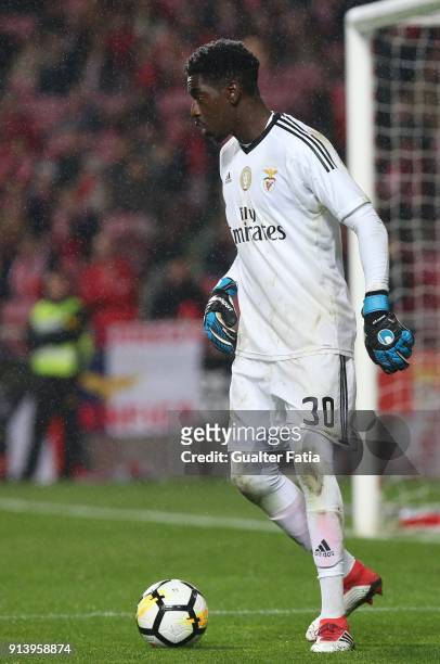 Benfica goalkeeper Bruno Varela from Portugal in action during the Primeira Liga match between SL Benfica and Rio Ave FC at Estadio da Luz on...
