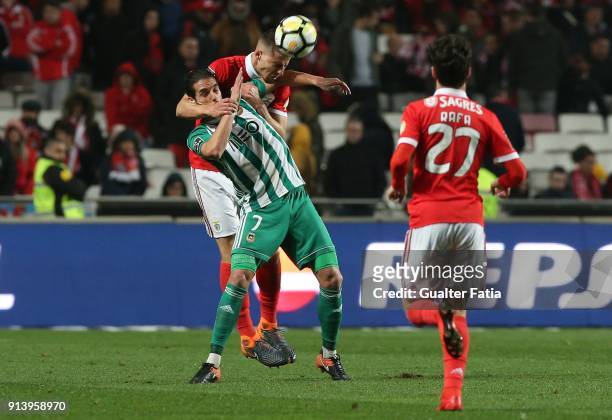 Benfica defender Ruben Dias from Portugal tackles Rio Ave FC forward Helder Guedes from Portugal during the Primeira Liga match between SL Benfica...