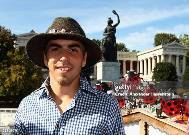 Philipp Lahm of Bayern Muenchen attends the Oktoberfest beer festival at the Kaefer Wiesnschaenke tent on October 4, 2009 in Munich, Germany.