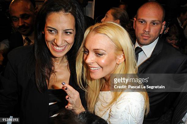 Lindsay Lohan and Estrella Archs pose backstage during the Emmanuel Ungaro Pret a Porter show as part of the Paris Womenswear Fashion Week...
