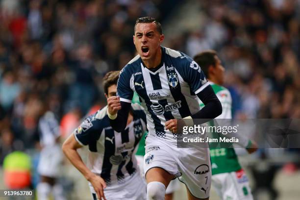 Rogelio Funes Mori of Monterrey celebrates after scoring the second goal of his team during the 5th round match between Monterrey and Leon as part of...