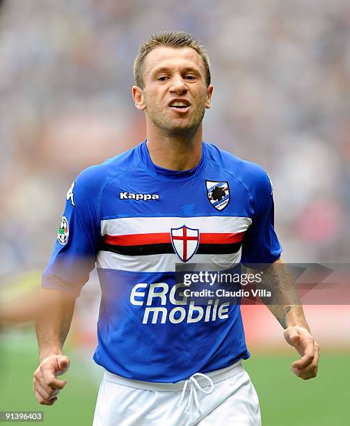 Antonio Cassano of UC Sampdoria during the Serie A match between UC Sampdoria and Parma FC at Stadio Luigi Ferraris on October 4, 2009 in Genoa,...