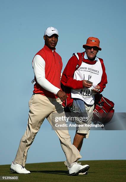 American football legend Marcus Allen on the fifth hole during the third round of The Alfred Dunhill Links Championship at Kingsbarns Golf Links on...