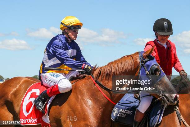 King Kabuto ridden by Craig Williams returns after winning the Quest Sale Maiden Plate at Sale Racecourse on February 04, 2018 in Sale, Australia.