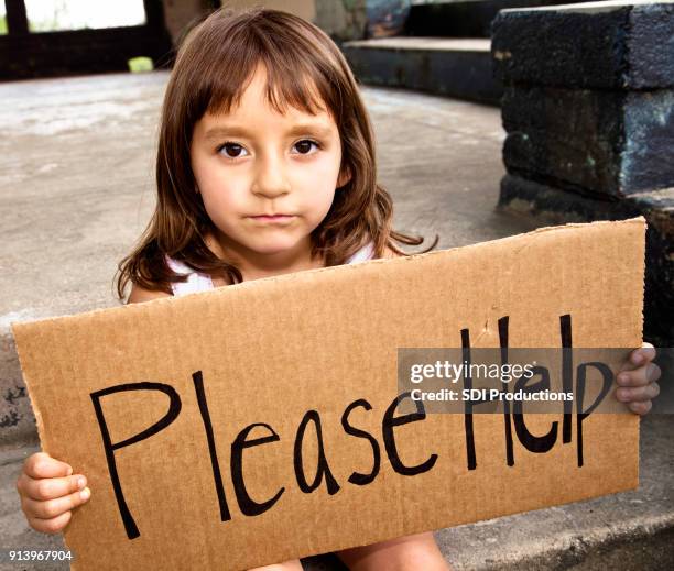 little girl asking for help - homeless youth stock pictures, royalty-free photos & images