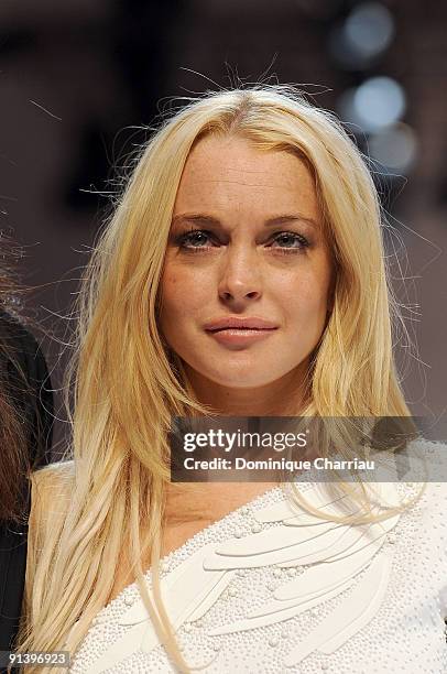 Actress Lindsay Lohan walks the runway at the end of the Emmanuel Ungaro Pret a Porter show as part of the Paris Womenswear Fashion Week...