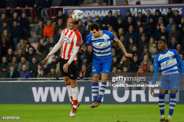 Luuk de Jong of PSV, Dirk Marcellis of PEC Zwolle during the Dutch Eredivisie match between PSV v PEC Zwolle at the Philips Stadium on February 3,...