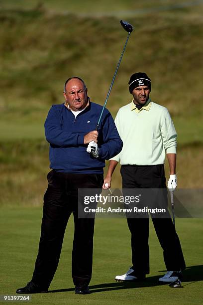 Andrew 'Chubby' Chandler and Abdullah Al Naboodah on the fifth hole during the third round of The Alfred Dunhill Links Championship at Kingsbarns...