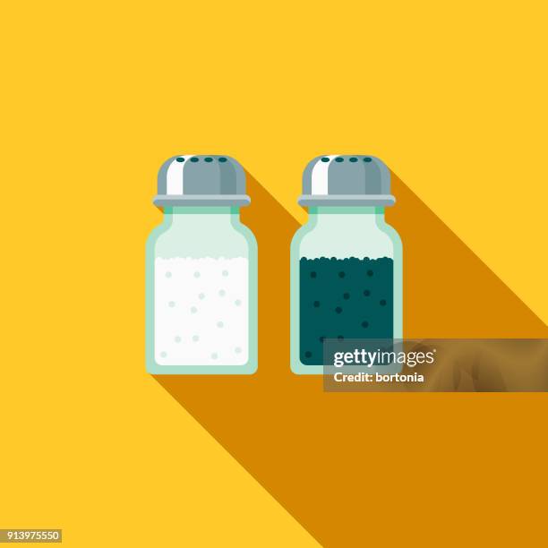illustrazioni stock, clip art, cartoni animati e icone di tendenza di icona del fast food salt & pepper flat design - saliera