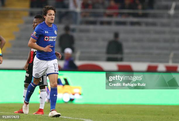 Carlos Fierro of Cruz Azul celebrates after scoring the first goal of his team during the 5th round match between Atlas and Cruz Azul as part of the...