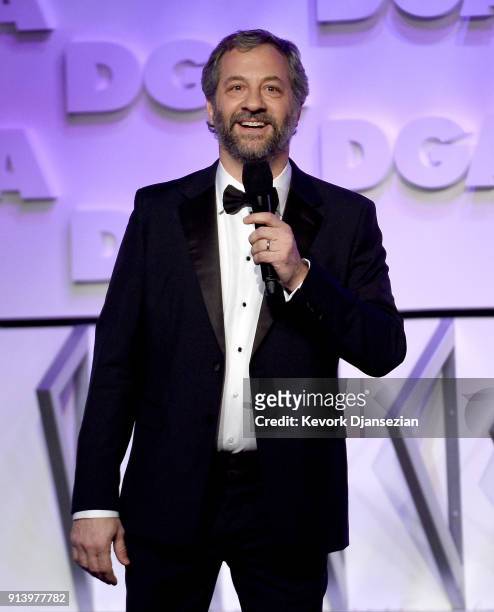 Host Judd Apatow speaks onstage during the 70th Annual Directors Guild Of America Awards at The Beverly Hilton Hotel on February 3, 2018 in Beverly...