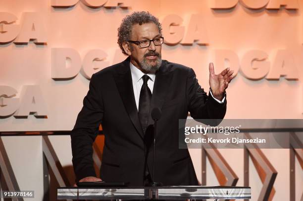 President Thomas Schlamme speaks onstage during the 70th Annual Directors Guild Of America Awards at The Beverly Hilton Hotel on February 3, 2018 in...