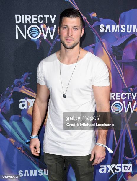 Baseball player Tim Tebow attends the 2018 DIRECTV NOW Super Saturday Night Concert at NOMADIC LIVE! at The Armory on February 3, 2018 in...