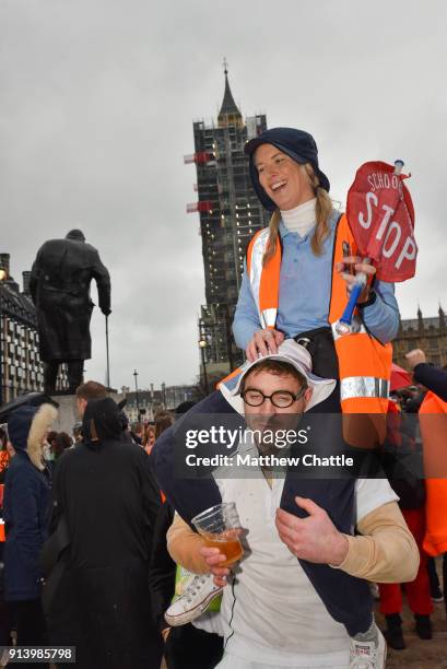 London based Kiwis, dressed in fancy costumes to celebrate Waitangi Day with a Pub Crawl on February 3, 2018 in London, England. Waitangi Day is the...