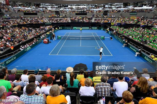 General view of the stadium is seen during the Davis Cup World Group First Round tie between Australia and Germany at Pat Rafter Arena on February 4,...