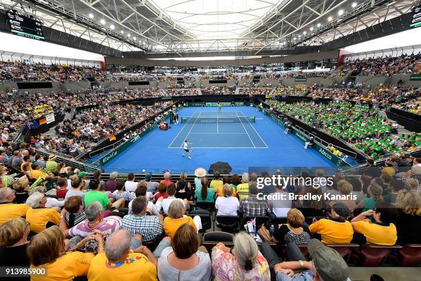 General view of the stadium is seen during the Davis Cup World Group First Round tie between Australia and Germany at Pat Rafter Arena on February 4,...