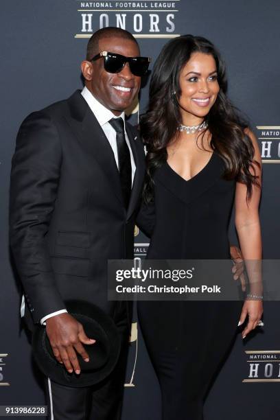 Former NFL Player Deion Sanders and Tracey Edmonds attends the NFL Honors at University of Minnesota on February 3, 2018 in Minneapolis, Minnesota.