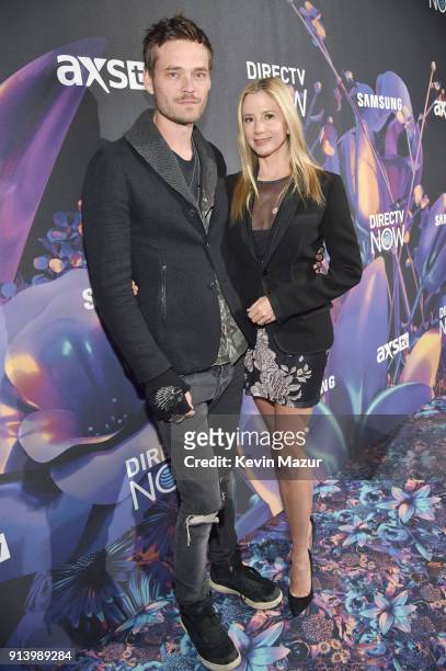 Actors Christopher Backus and Mira Sorvino attend the 2018 DIRECTV NOW Super Saturday Night Concert at NOMADIC LIVE! at The Armory on February 3,...