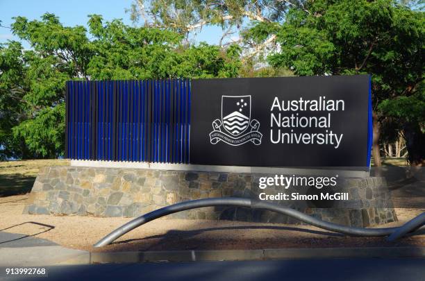 sign for the australian national university, acton, australian capital territory, australia - mcgill university stock pictures, royalty-free photos & images