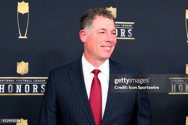 Giants Head coach Pat Shurmur poses for photographs on the Red Carpet at NFL Honors during Super Bowl LII week on February 3 at Northrop at the...