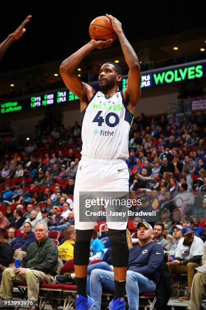 Shawne Williams of the Iowa Wolves shoots a jump shot against the Oklahoma City Blue in an NBA G-League game on February 3, 2018 at the Wells Fargo...