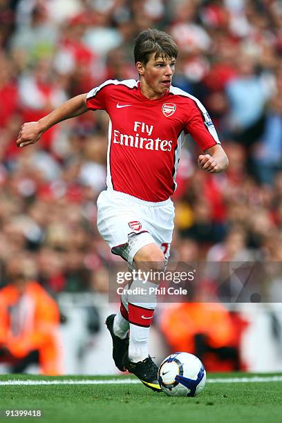 Andrei Arshavin of Arsenal in action during the Barclays Premier League match between Arsenal and Blackburn Rovers at Emirates Stadium on October 4,...