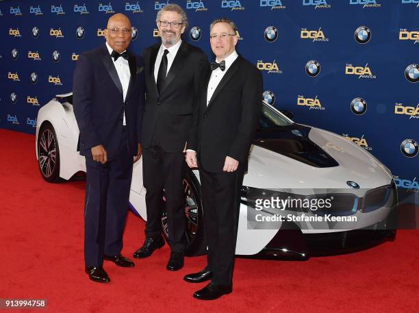 Director Paris Barclay, DGA President Thomas Schlamme and DGA National Executive Director Russell Hollander arrive in a BMW to the 70th Annual...
